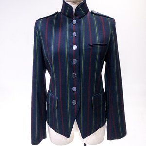 Shanghai Tang M Stripe Mandarin Blazer Jacket Navy